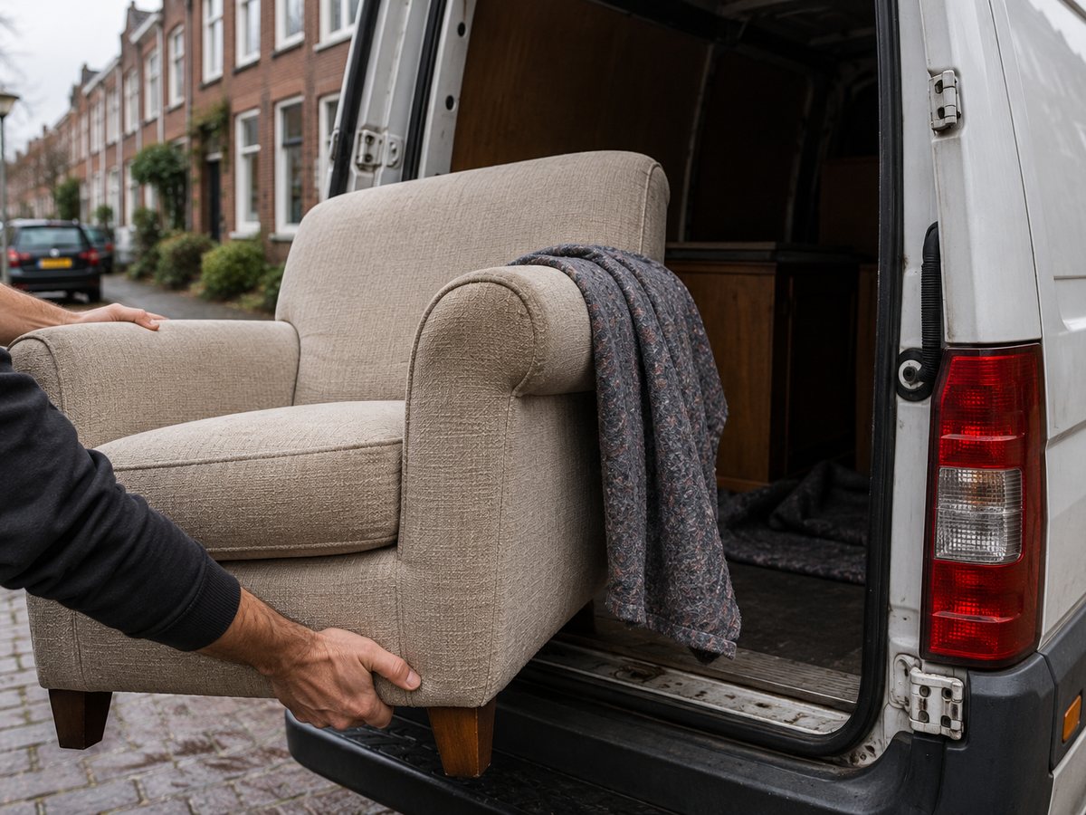 Een fauteuil wordt in de bus geladen